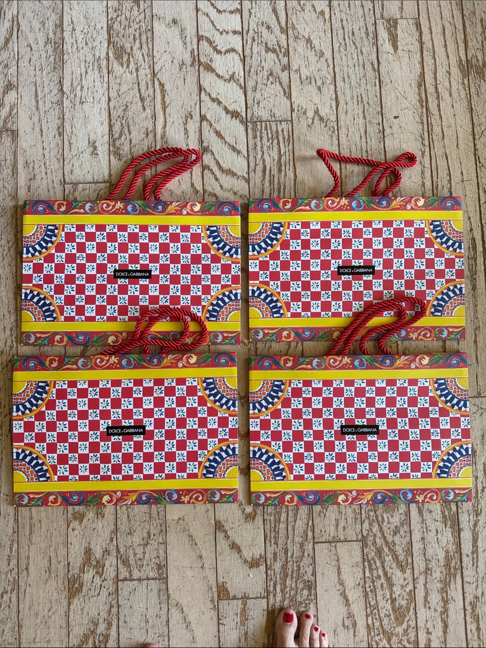Dolce & Gabbana Red Multicolor Decorative Tote Bag (Set of 4)